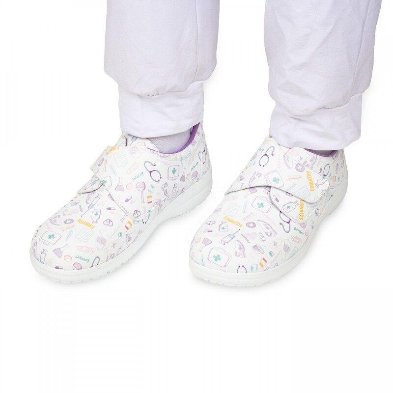 Zapato Sanitario con Velcro y Estampado Piel Vegana