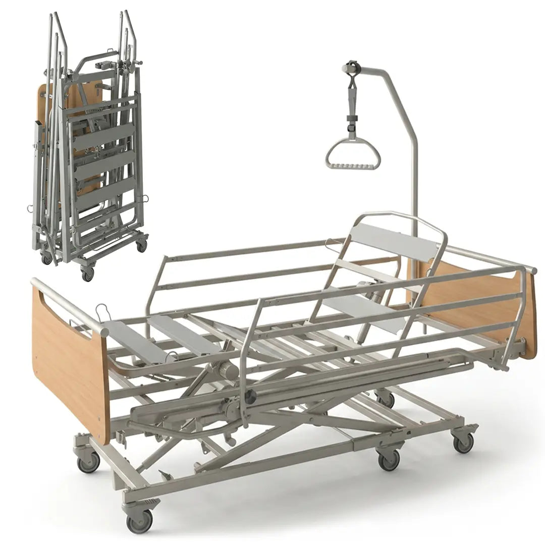 Cama articulada plegable con carro elevador y montaje rápido para cuidados a domicilio dortomedical