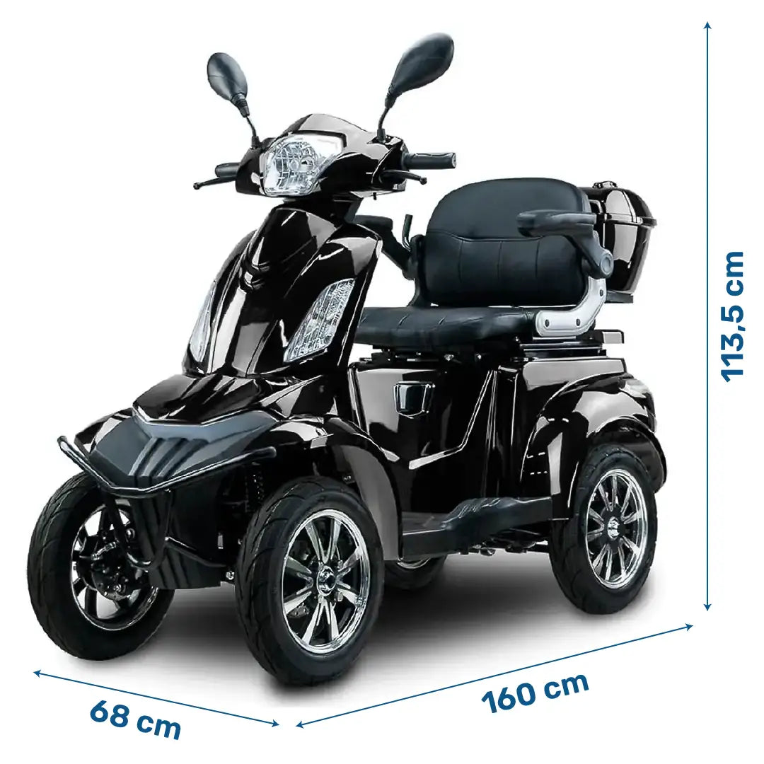 Dimensiones del scooter Faster Neo que ofrece una máxima seguridad y estabilidad durante su uso dortomedical