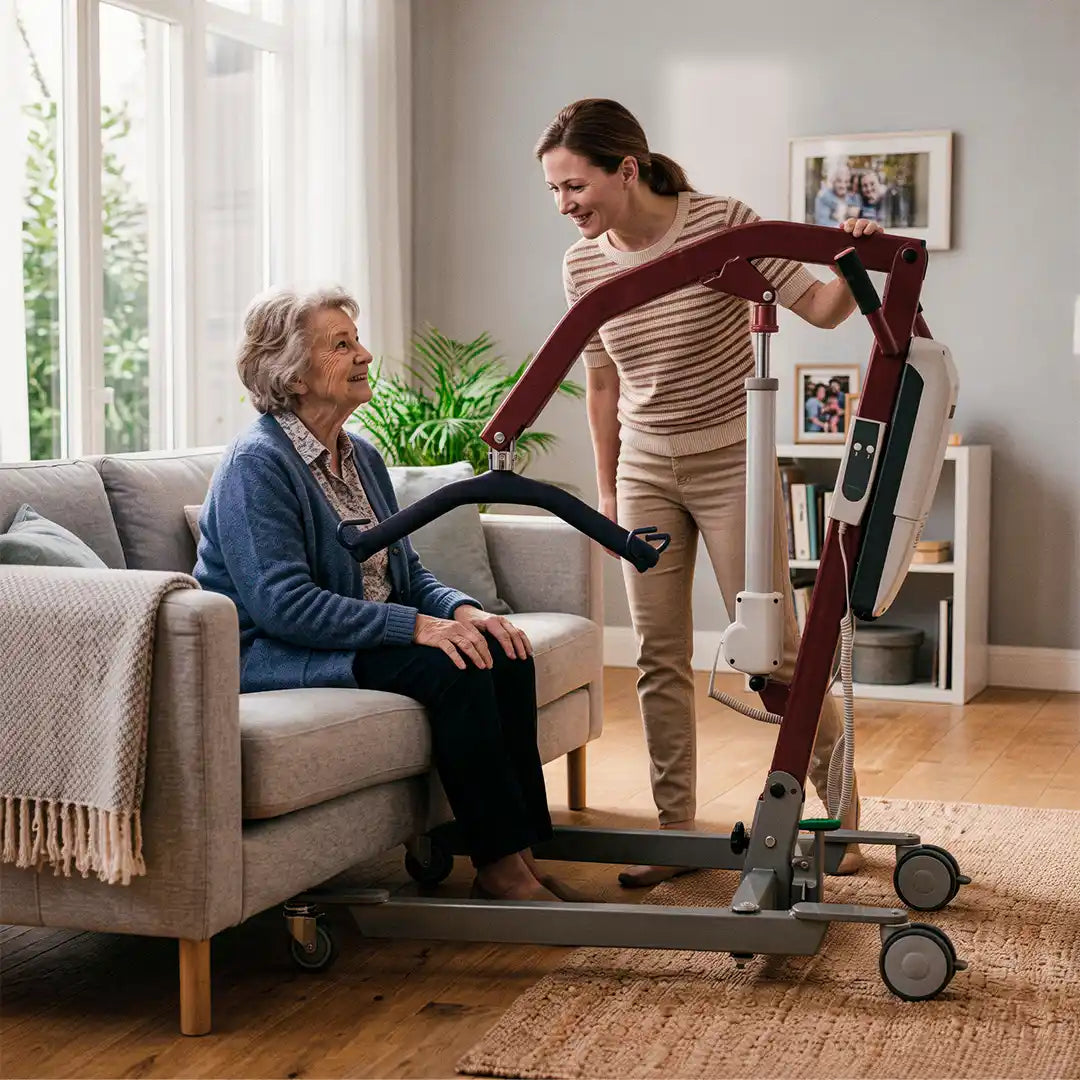 Grúa de bipedestación y traslado plegable apta para uso cotidiano de manera cómoda dortomedical