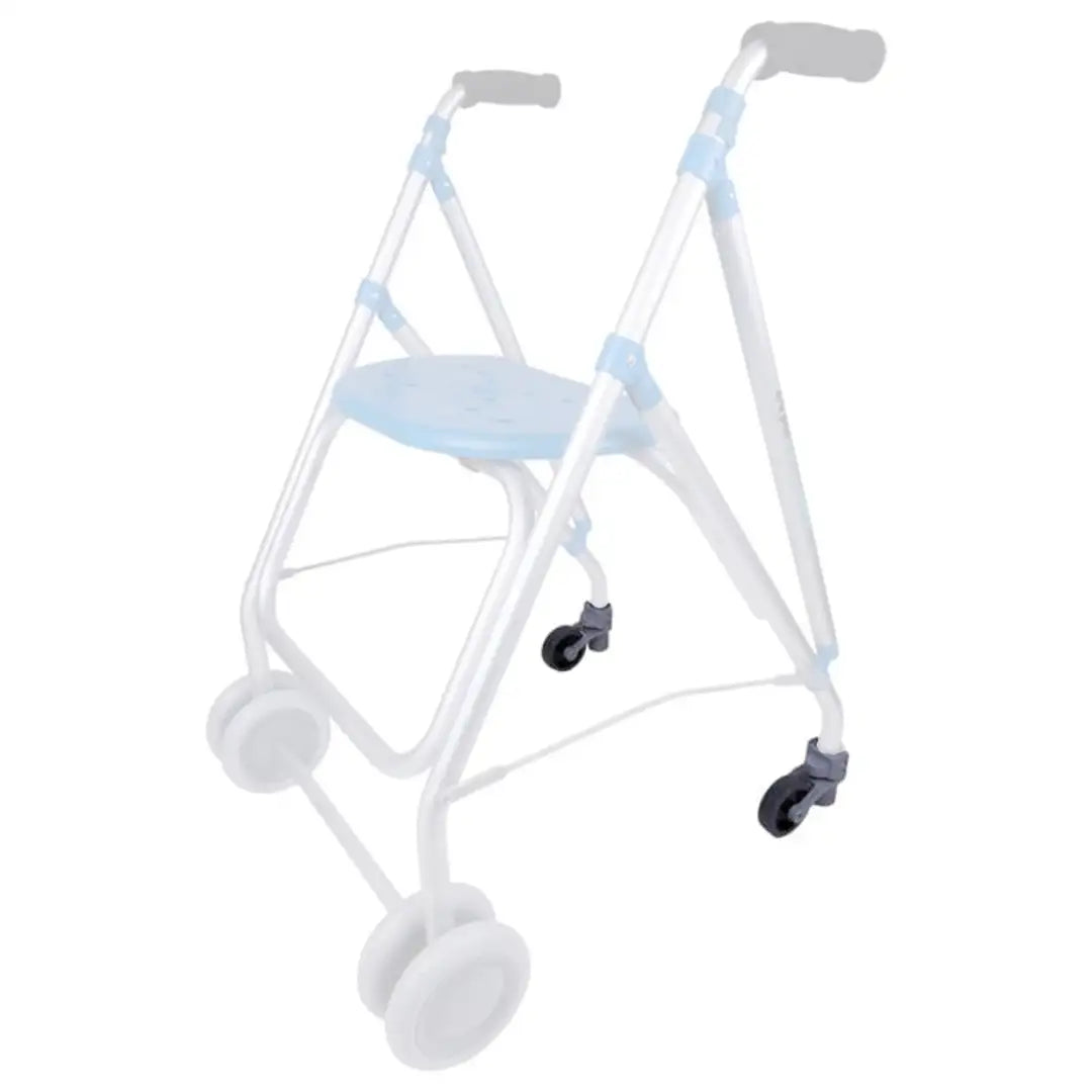 Vista sombreada de las ruedas traseras del andador forta modelo Ara Plus dortomedical
