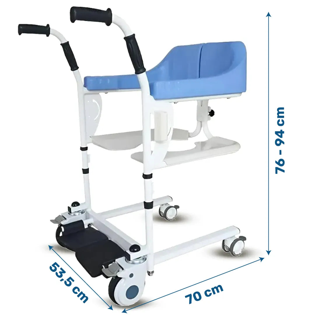 Medidas de la alternativa a grúa de traslado manual Moovy que reduce el esfuerzo físico del cuidador gracias a su diseño ergonómico dortomedical