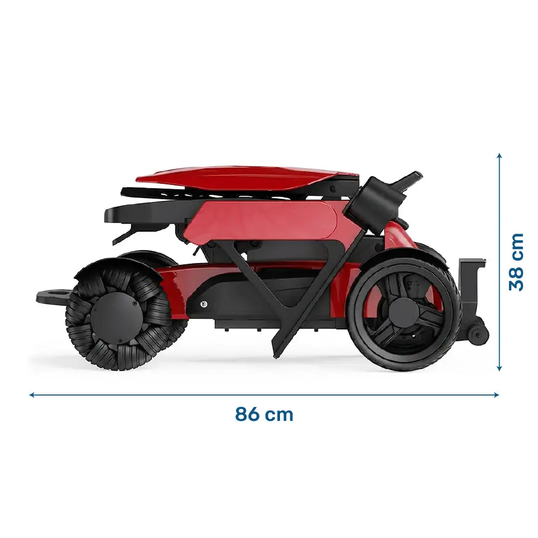 Medidas de la silla eléctrica plegada con dimensiones compactas que facilitan su transporte en un maletero o guardar en el hogar dortomedical