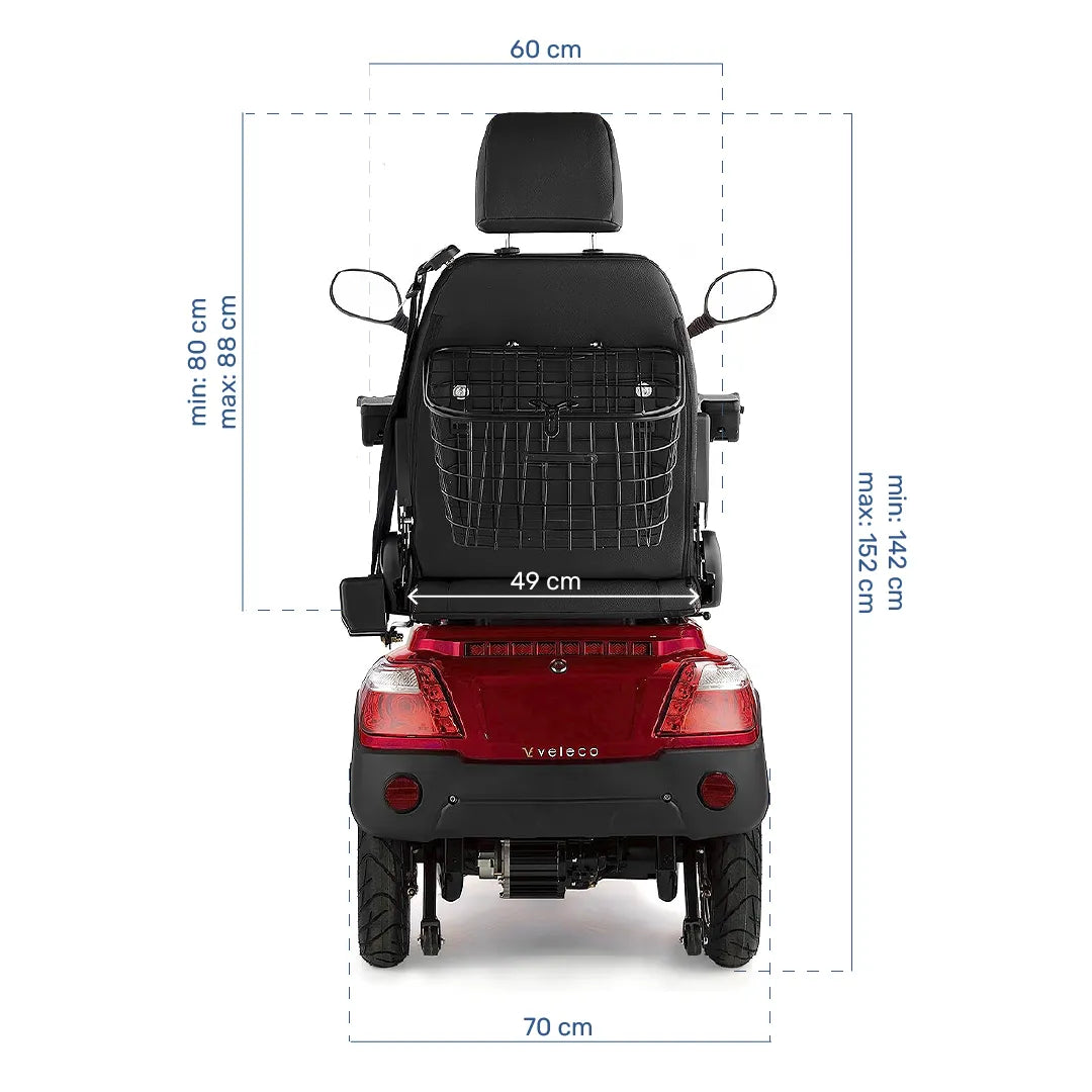 Medidas de la Moto eléctrica para mayores con cinturón de seguridad de sujeción completa desde el hombro de Dortomedical