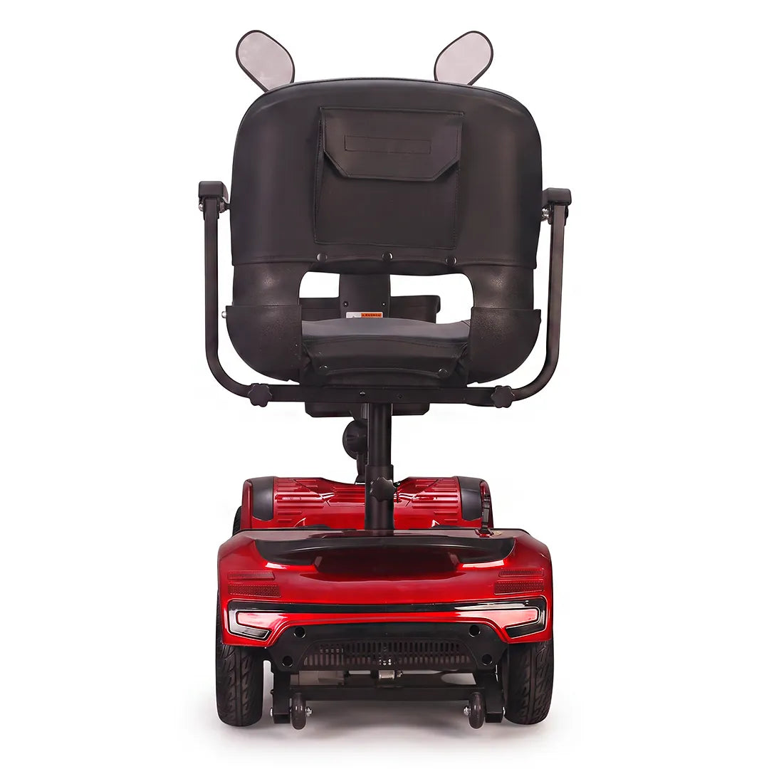Vista trasera del scooter eléctrico de movilidad en color rojo estable y seguro dortomedical
