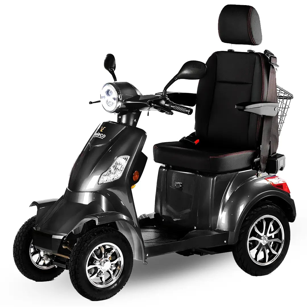 Scooter de movilidad con cesta trasera de rejilla ideal para transportar la compra de Dortomedical