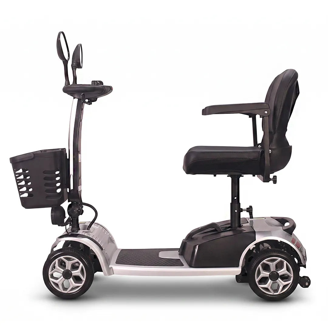 Vista lateral del scooter de movilidad con controles simples para una conducción intuitiva y segura dortomedical