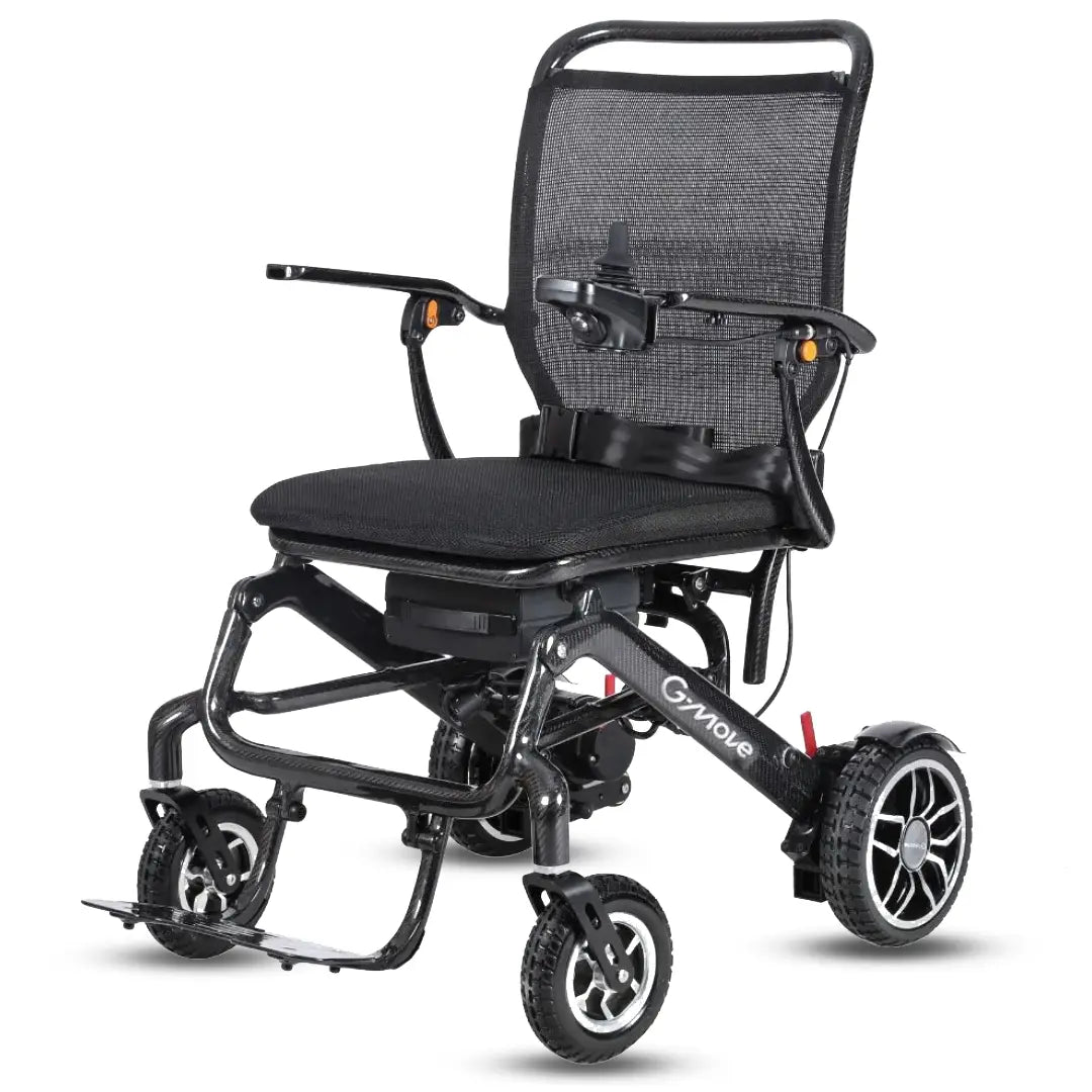 Silla de ruedas eléctrica de fibra de carbono en color negro mate G Move C2 con alta resistencia y diseño elegante dortomedical