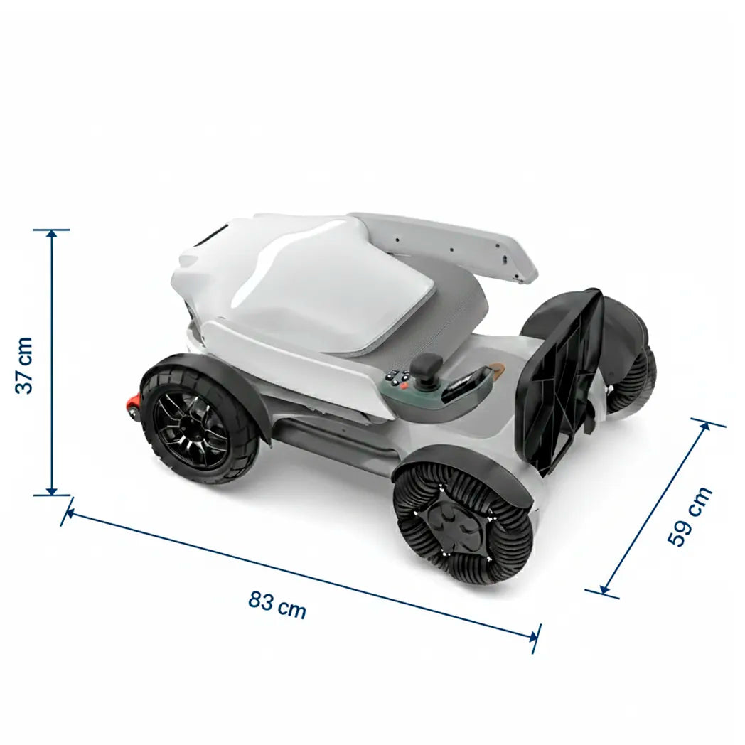 Indicaciones de las dimensiones plegada de la silla eléctrica robooter x40 con autonomía 25 km dortomedical
