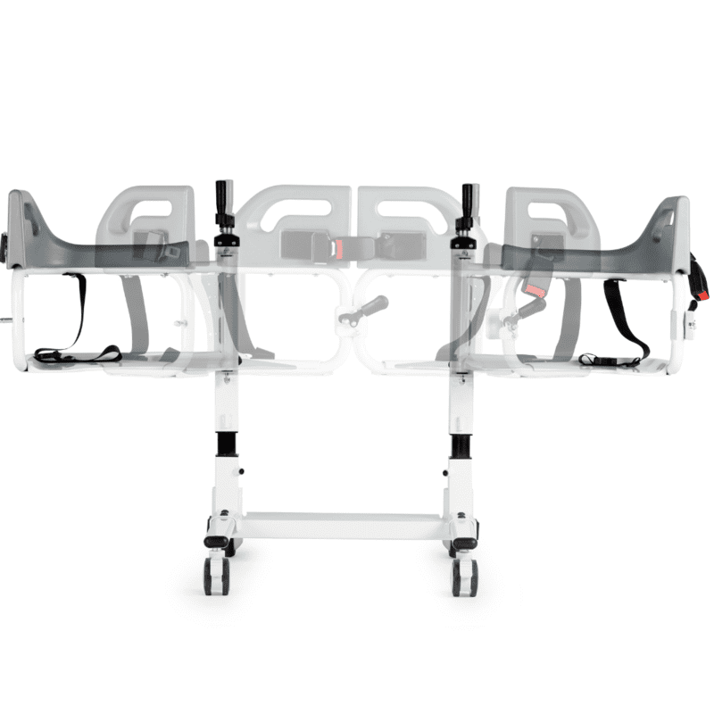 Mecanismo de apertura total de 180 grados de la silla Easy Move que facilita la transferencia del paciente desde la cama sin esfuerzo físico dortomedical