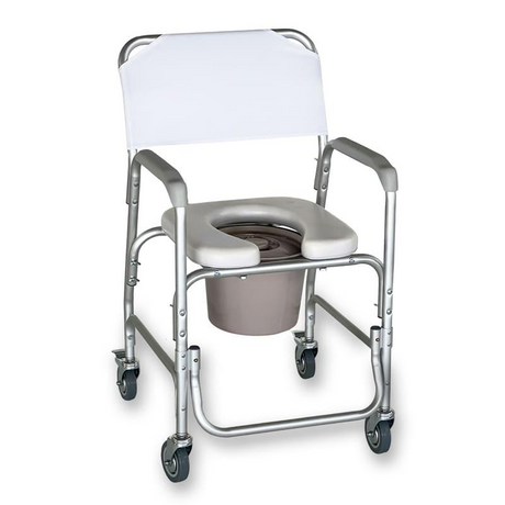 Silla de Ducha y WC con Ruedas y Asiento en U Aluminio