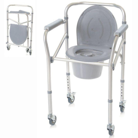 Silla WC con Ruedas y Plegable 4 Funciones en 1 Resistente 130 kg