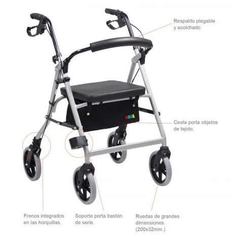 Andador de Aluminio Regulable Plegable con Asiento Nova