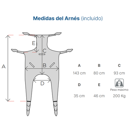 Grúa Eléctrica Traslado de Personas Mayores con Arnés Resistente 200 Kg