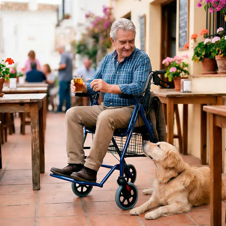 Andador con cesta debajo del asiento ideal para llevar compras u objetos personales dortomedical