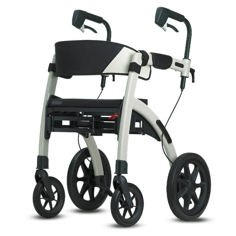 Modelo blanco del andador con frenos de seguridad y estructura reforzada que soporta hasta 125 kg con estabilidad dortomedical
