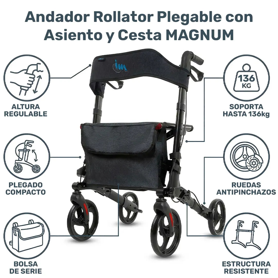 Puntos importantes del Andador ortopédico Magnum con ruedas delanteras giratorias para maniobras en interior Dortomedical