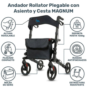 Puntos importantes del Andador ortopédico Magnum con ruedas delanteras giratorias para maniobras en interior Dortomedical