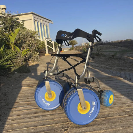 Imagen 3/4 del andador de playa equipado con ruedas todoterreno antipinchazos grandes dortomedical