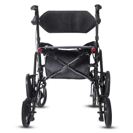 Vista trasera del andador regulable en altura con estructura de aluminio que respeta la ergonomía de la postura dortomedical