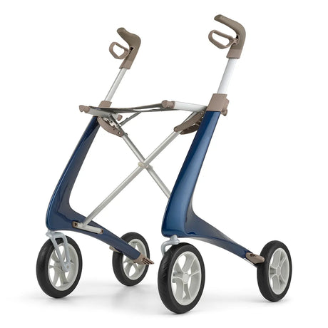 Muestra de andador de cuatro ruedas Carbon Ultralight en color azul disponible en más colores para una personalización total dortomedical