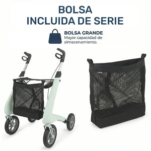 Andador sostenible con estructura de aluminio resistente a arañazos y productos químicos de Dortomedical.