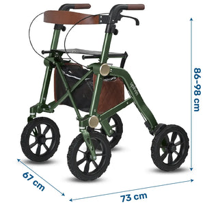 Medidas del andador todoterreno con bolsa situada tras las piernas para permitir caminar de forma fluida y sin obstáculos dortomedical