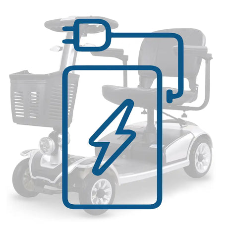 Vista sombreada con  icono de batería del scooter mate dortomedical