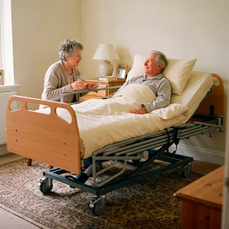 Cama articulada eléctrica con carro elevador disponible en diferentes anchos para una adaptación personalizada dortomedical