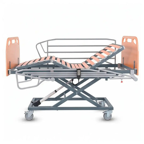 Vista lateral de la cama articulada eléctrica con esquinas redondeadas para un diseño amable dortomedical