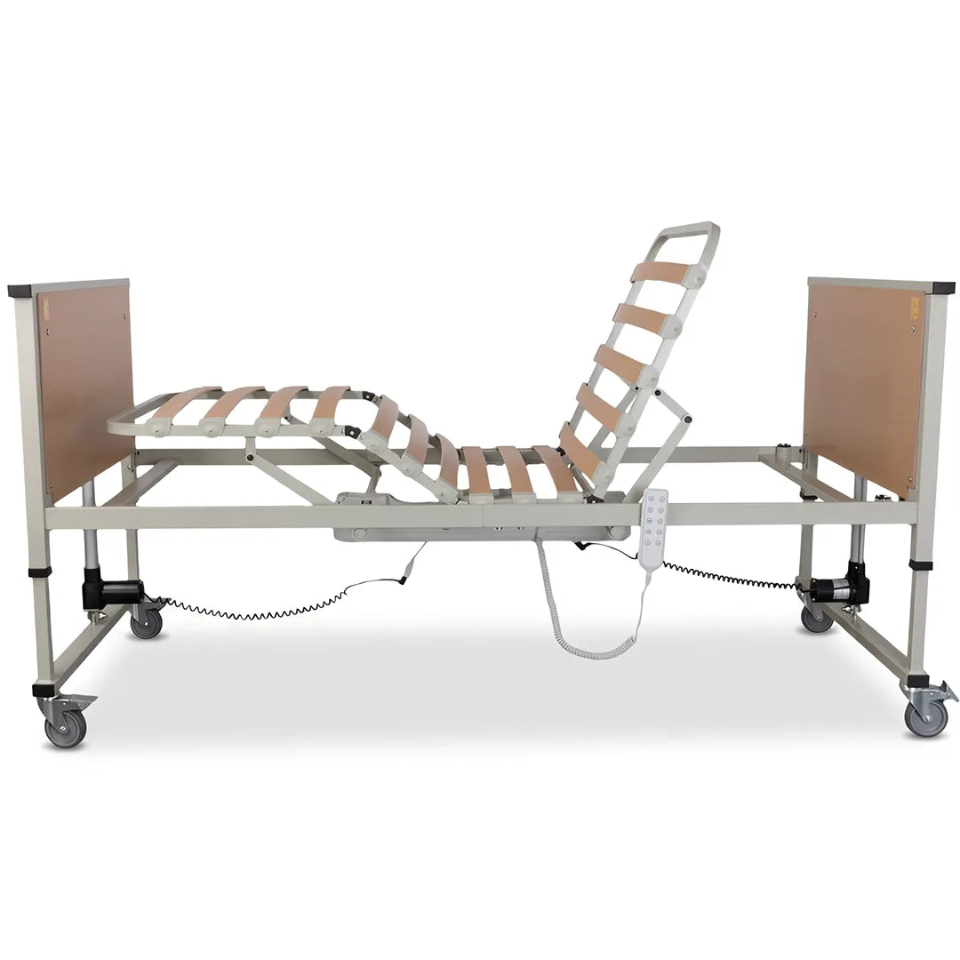 Cama articulada elevable Triumph con estructura plegable muy práctica para poder almacenarla y ocupar el mínimo espacio posible dortomedical