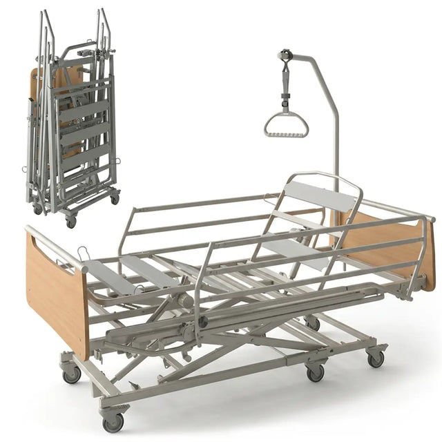 Cama articulada plegable con carro elevador y montaje rápido para cuidados a domicilio dortomedical