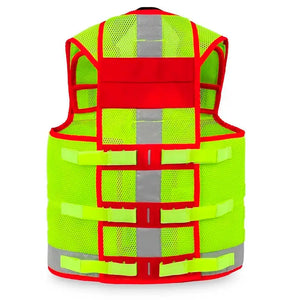 Bolsillos frontales del chaleco reflectante técnico para walkie-talkie que aseguran una comunicación constante en emergencias dortomedical