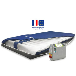 Colchón antiescaras con compresor y soporte para pacientes de hasta 165kg que ofrece adaptabilidad morfológica y alta resistencia dortomedical
