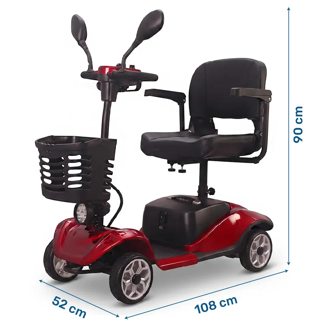 Dimensiones del scooter eléctrico con batería extraíble Rodavia que ofrece facilidad de carga dortomedical