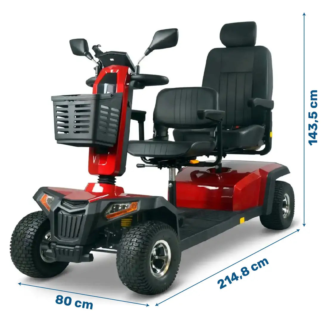 Dimensiones del scooter eléctrico Danubio Biplaza con velocidad regulable para una mayor seguridad durante el camino dortomedical