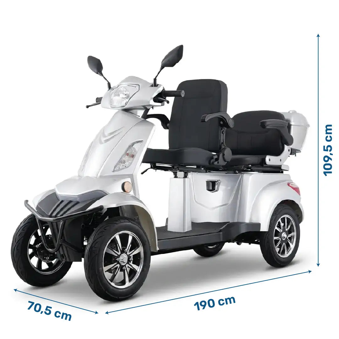 Dimensiones del scooter eléctrico Faster Neo 4 equipado con ruedas grandes neumáticas hinchables dortomedical