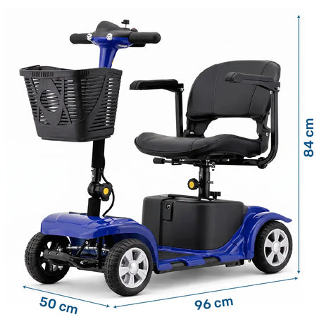 Dimensiones del scooter eléctrico Lucas Pro con ruedas macizas sin necesidad de inflado dortomedical