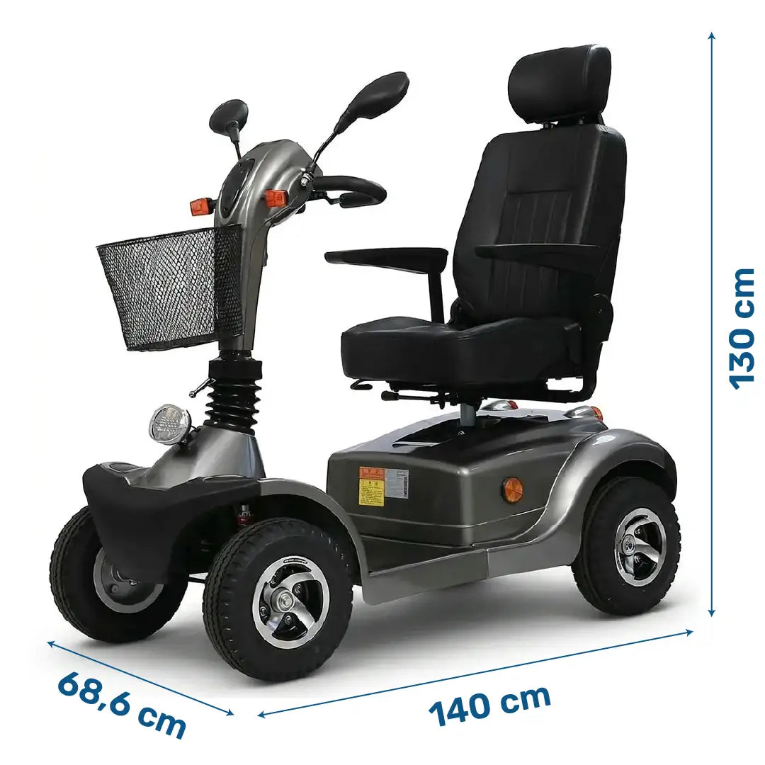 Dimensiones del Scooter eléctrico de movilidad con ruedas neumáticas de gran diámetro para una mayor estabilidad dortomedical