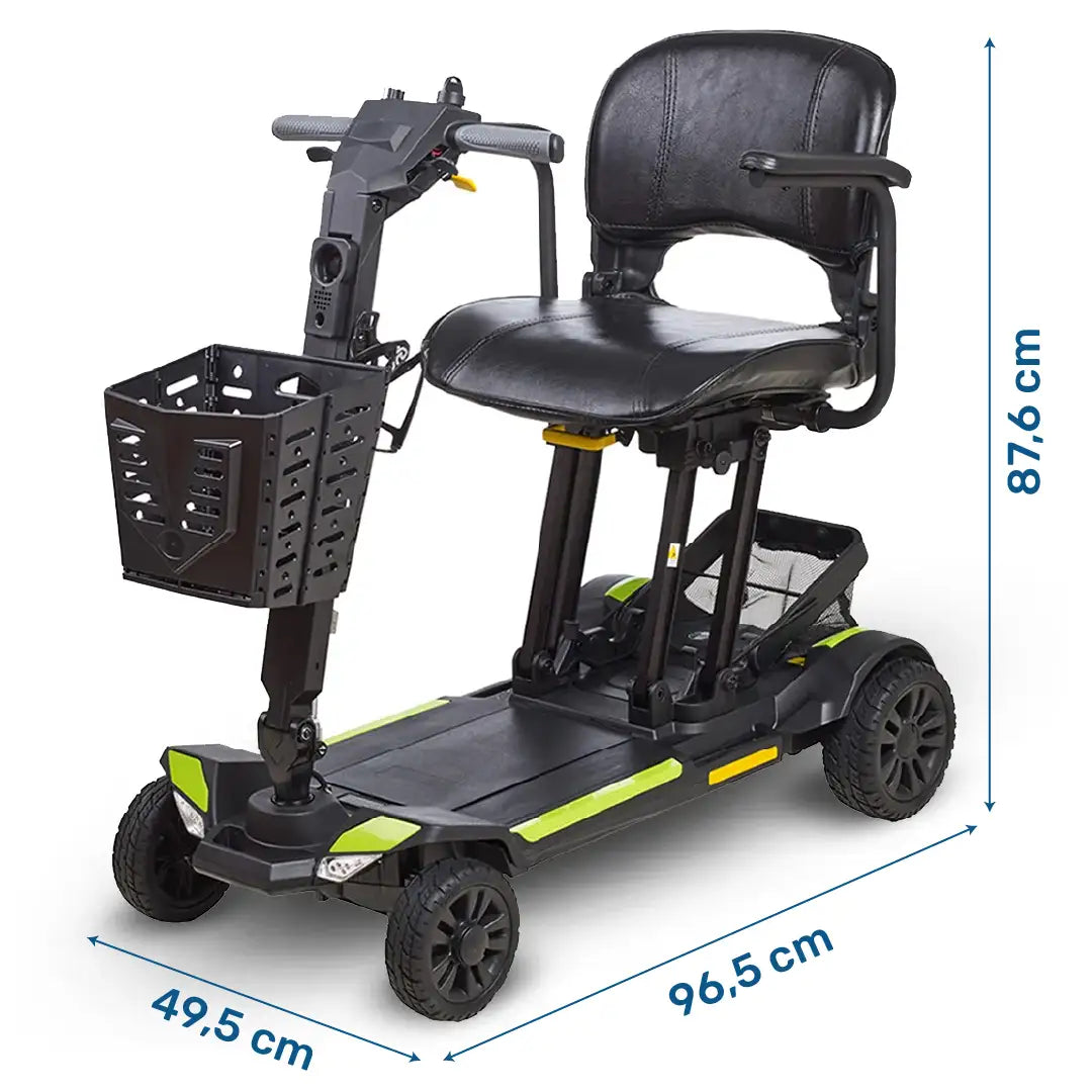 Dimensiones del scooter eléctrico con peso ligero de solo 19 kg que facilita el manejo del producto dortomedical