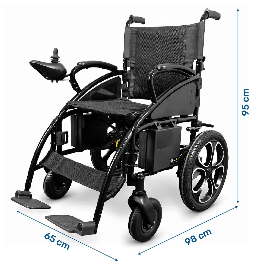 Dimensiones de la silla de ruedas eléctrica SIRA con 5 marchas para adaptar la velocidad de conducción dortomedical