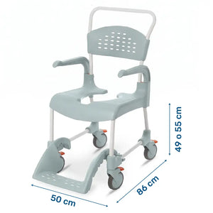 Dimensiones de la illa para ducha y WC Etac CLEAN con reposapiés ergonómicos para mayor comodidad dortomedical