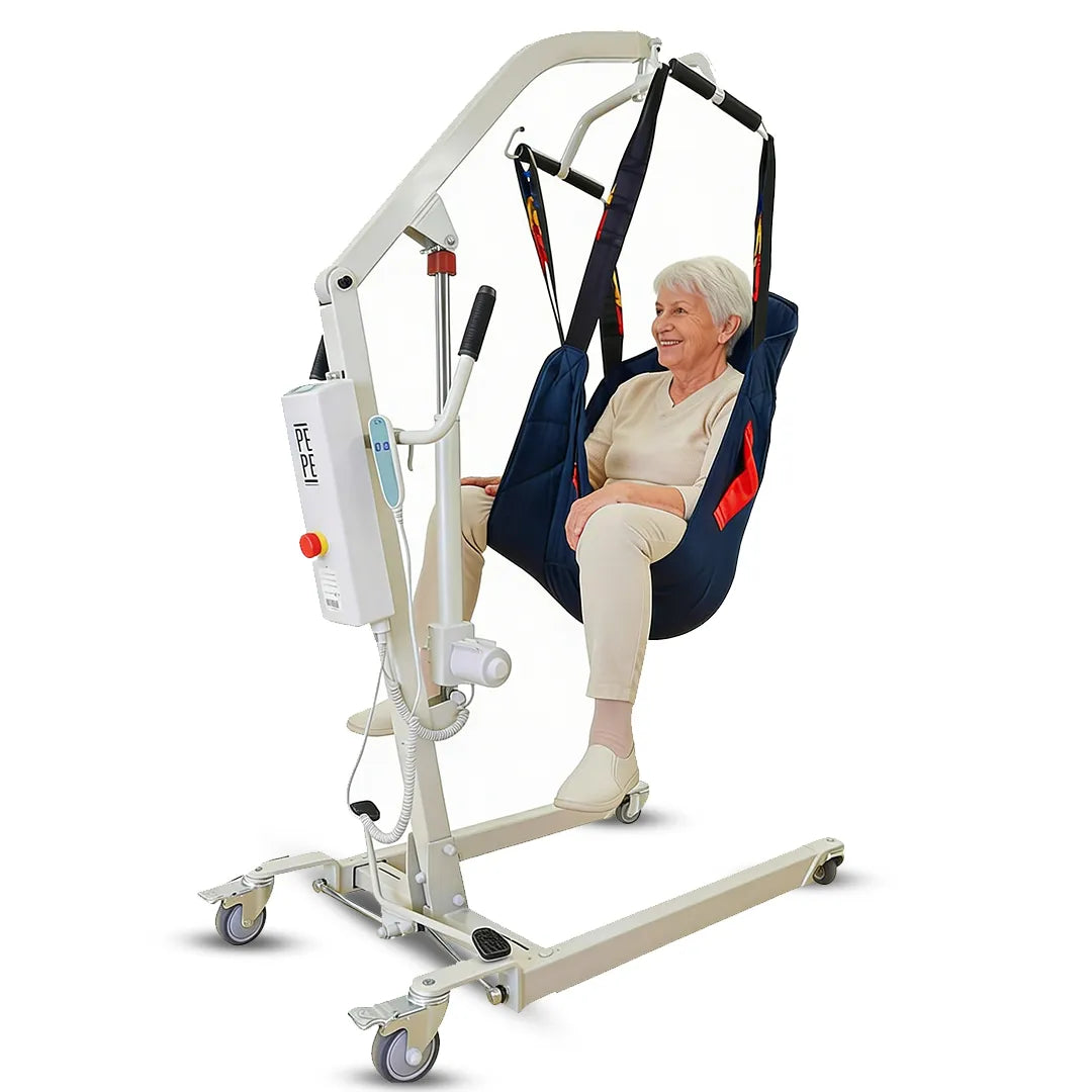 Elevador de enfermos eléctrico con altura hasta 175 cm para uso polivalente en camas y sofás dortomedical