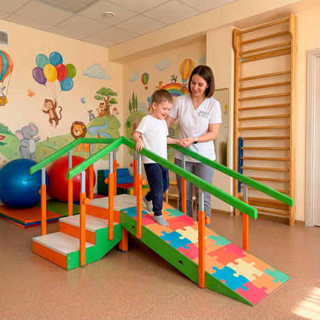 Escalera con Rampa INFANTIL Configurable para Rehabilitación y Fisioterapia