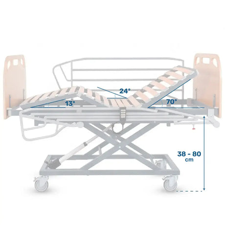 Especificaciones de ángulos de inclinación de la cama articulada eléctrica Recom Plus dortomedical