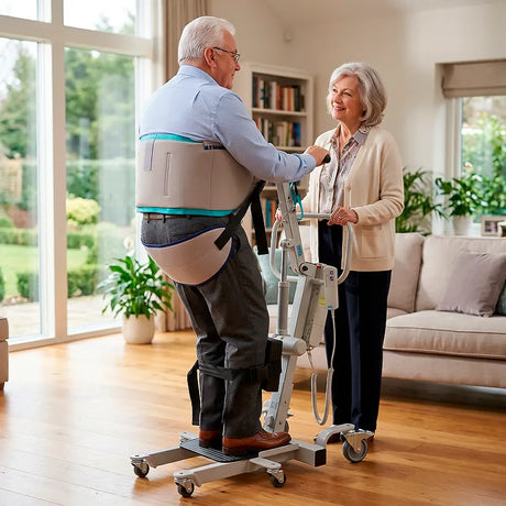 Grúa de bipedestación y traslado útil para cambios de ropa y pañales dortomedical