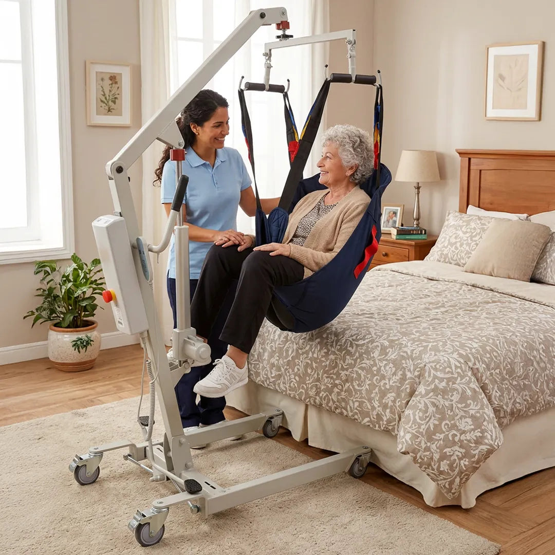 Grúa para enfermos eléctrica con arnés de 4 puntos para una transferencia segura y cómoda dortomedical