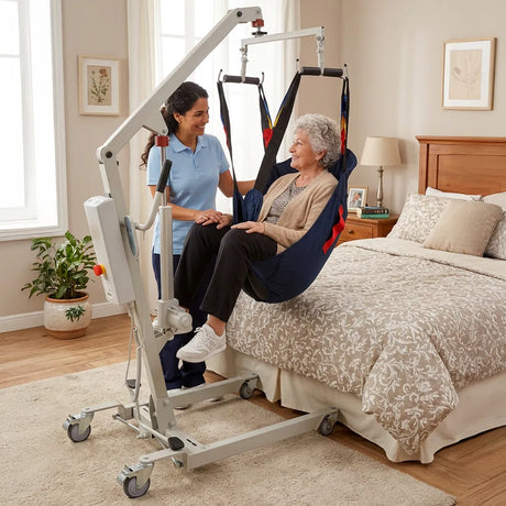 Grúa para enfermos eléctrica con arnés de 4 puntos para una transferencia segura y cómoda dortomedical