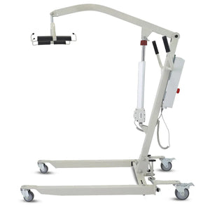Vista lateral de la grúa para movilidad reducida con ruedas traseras y freno metálico para una seguridad total dortomedical