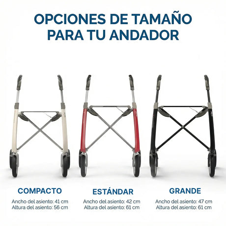 Montaje que muestra los 3 tamaños disponibles del andador para adultos alta calidad carbon ultralight byacre dortomedical